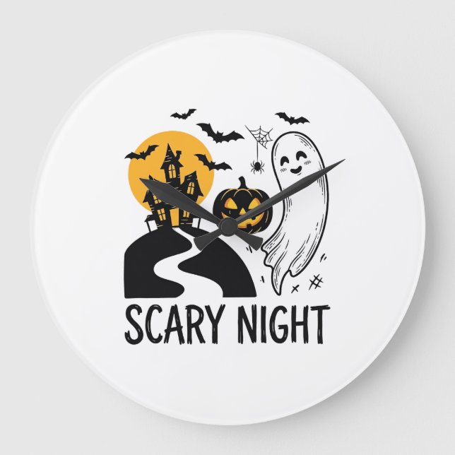 Scary Night Halloween Haunted House Ghost Design_1 Large Clock (Front)