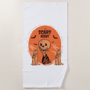 Scary Night Halloween Skull & Bat Design Beach Towel