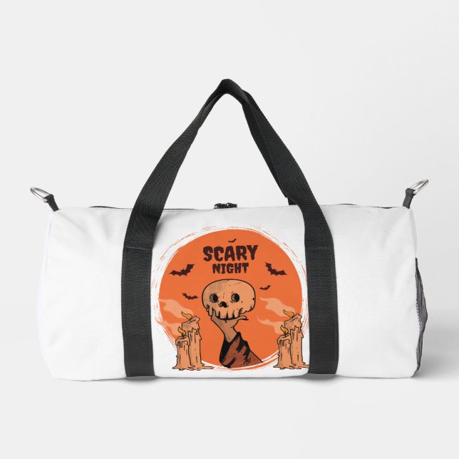Scary Night Halloween Skull & Bat Design Duffle Bag (Front)