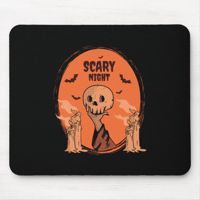 Scary Night Halloween Skull & Bat Design Mouse Mat (Front)