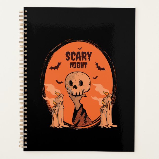 Scary Night Halloween Skull & Bat Design Planner (Front)