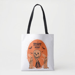 Scary Night Halloween Skull & Bat Design Tote Bag