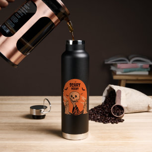 Scary Night Halloween Skull & Bat Design Water Bottle