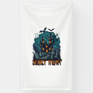 Scary Night Haunted House Ghosts Cemetery Banner