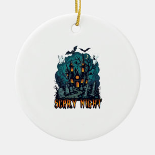 Scary Night Haunted House Ghosts Cemetery Ceramic Tree Decoration