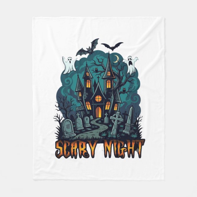 Scary Night Haunted House Ghosts Cemetery Fleece Blanket (Front)