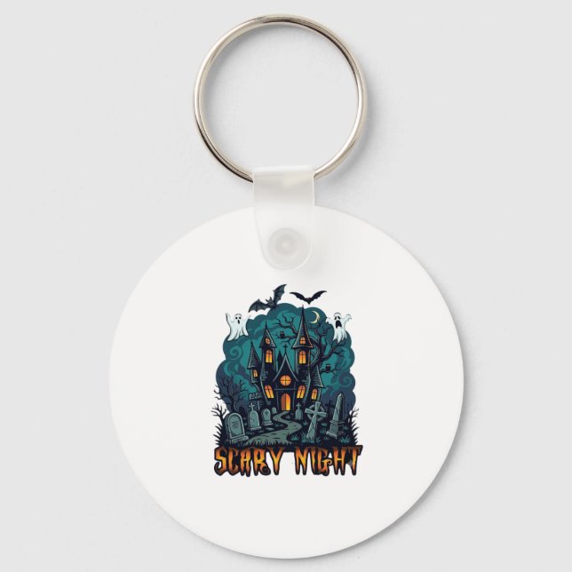 Scary Night Haunted House Ghosts Cemetery Key Ring (Front)