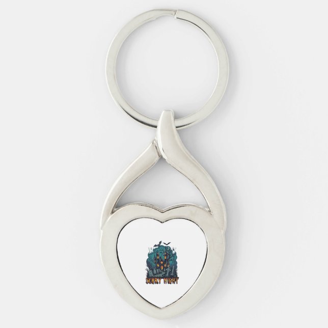 Scary Night Haunted House Ghosts Cemetery Key Ring (Front)