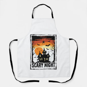 Scary Night Haunted House Vintage Halloween Shirt_ Apron