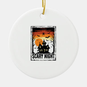 Scary Night Haunted House Vintage Halloween Shirt_ Ceramic Tree Decoration