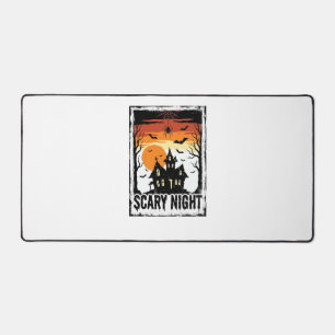 Scary Night Haunted House Vintage Halloween Shirt_ Desk Mat