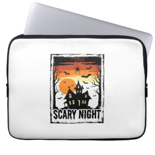Scary Night Haunted House Vintage Halloween Shirt_ Laptop Sleeve