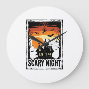 Scary Night Haunted House Vintage Halloween Shirt_ Large Clock