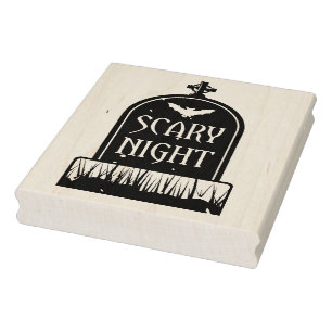 Scary Night Head Stone Rubber Stamp