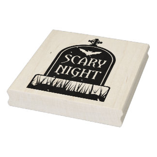 Scary Night Head Stone Rubber Stamp