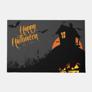 Scary Night Hunted House & Happy Halloween Doormat