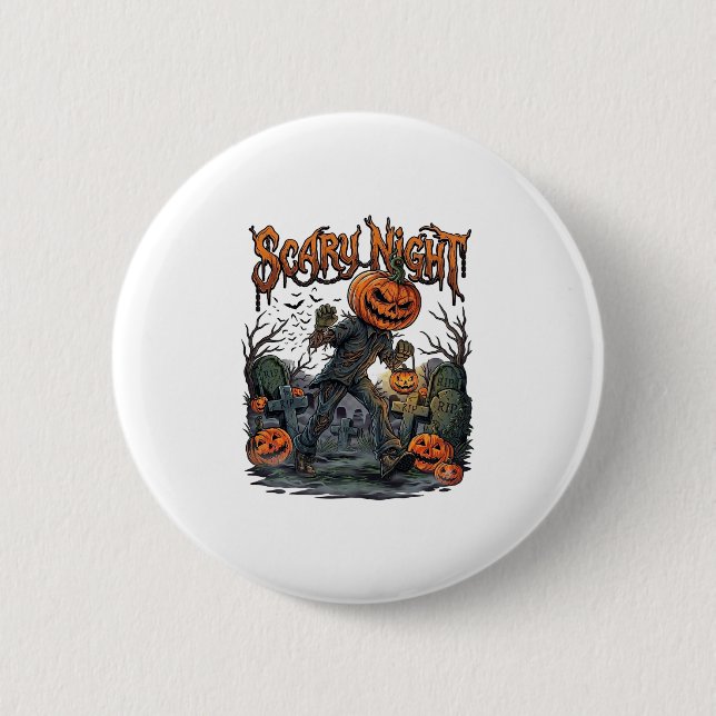 Scary Night Pumpkin Head Monster Lantern Graveyard 6 Cm Round Badge (Front)