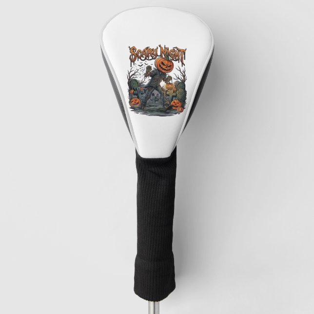 Scary Night Pumpkin Head Monster Lantern Graveyard Golf Head Cover (Front)