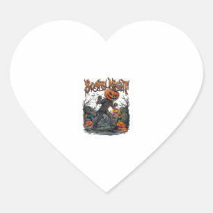 Scary Night Pumpkin Head Monster Lantern Graveyard Heart Sticker