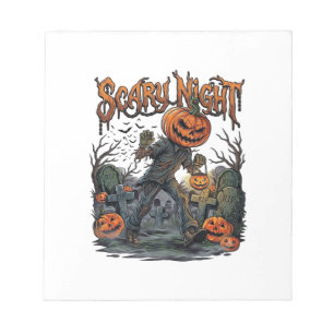 Scary Night Pumpkin Head Monster Lantern Graveyard Notepad