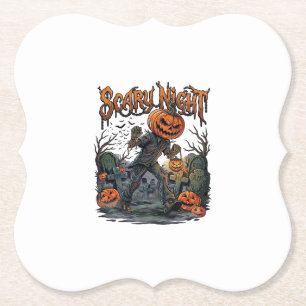 Scary Night Pumpkin Head Monster Lantern Graveyard Paper Coaster