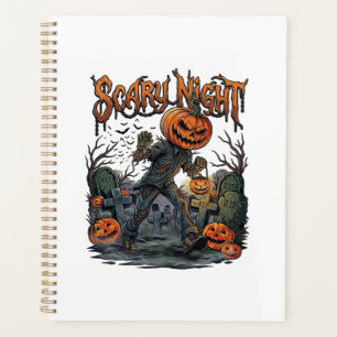 Scary Night Pumpkin Head Monster Lantern Graveyard Planner