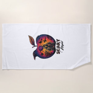 Scary Night Raven Apple Spooky Haunted Castle Hall Beach Towel