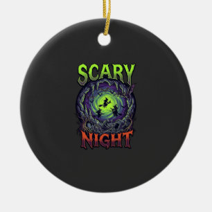 Scary Night Witches Bat Cave Neon Vortex Skeletons Ceramic Tree Decoration