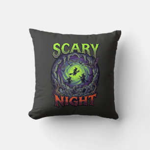 Scary Night Witches Bat Cave Neon Vortex Skeletons Cushion