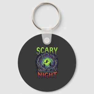 Scary Night Witches Bat Cave Neon Vortex Skeletons Key Ring