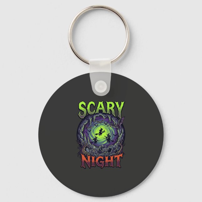 Scary Night Witches Bat Cave Neon Vortex Skeletons Key Ring (Front)
