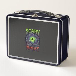 Scary Night Witches Bat Cave Neon Vortex Skeletons Metal Lunch Box