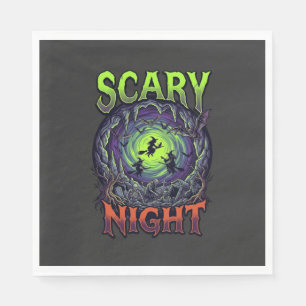 Scary Night Witches Bat Cave Neon Vortex Skeletons Napkin