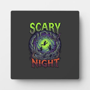 Scary Night Witches Bat Cave Neon Vortex Skeletons Plaque