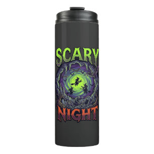 Scary Night Witches Bat Cave Neon Vortex Skeletons Thermal Tumbler