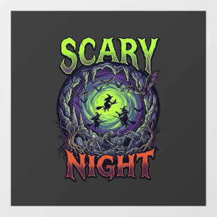 Scary Night Witches Bat Cave Neon Vortex Skeletons Window Cling