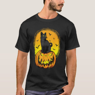 Scary Nightcat Black Cat With Yellow Eyes Pumpkin  T-Shirt