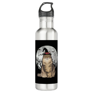 Scary Norwegian Forest Cat Witch Hat Halloween 710 Ml Water Bottle