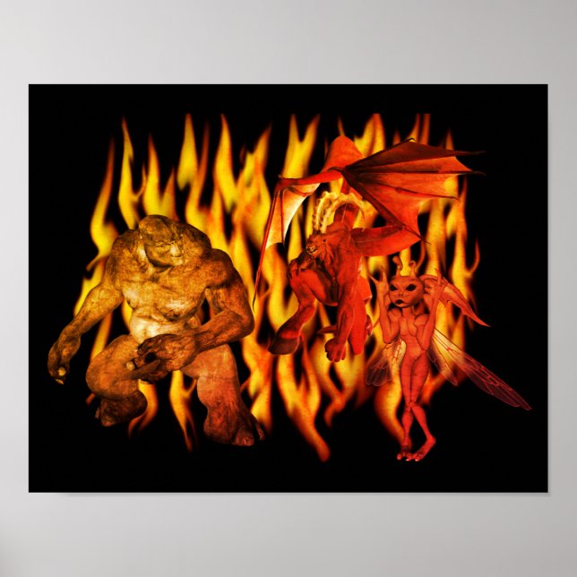 Scary Ogre And Demons In Flames  Poster (Front)