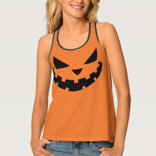 Scary Orange Jack O Lantern Halloween Tank Top