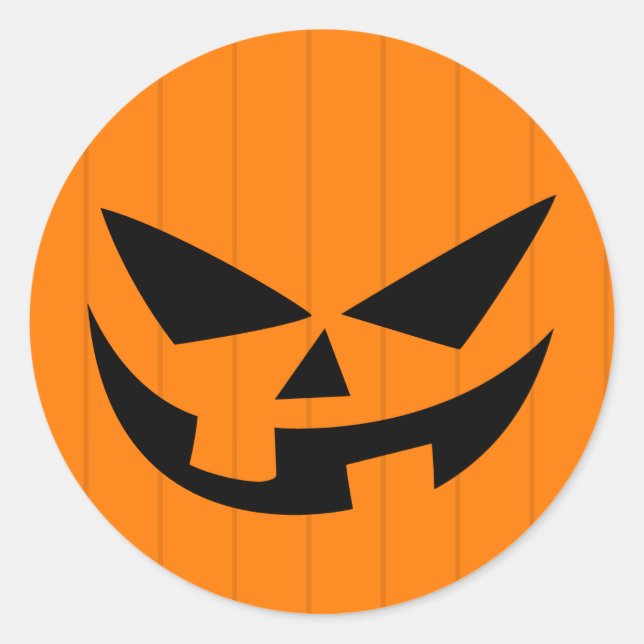 Scary Orange Jack O'Lantern Halloween Party Favour Classic Round Sticker (Front)