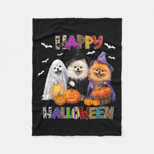 Scary Pembroke Pomeranian Dog Witch Hat Halloween Fleece Blanket