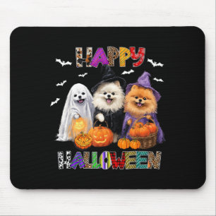 Scary Pembroke Pomeranian Dog Witch Hat Halloween Mouse Mat