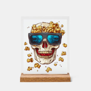 Scary Popcorn Skull � Funny Horror Movie Skeleton Acrylic Sign