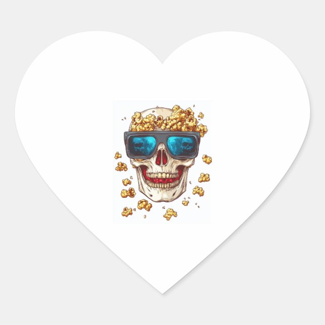 Scary Popcorn Skull � Funny Horror Movie Skeleton Heart Sticker (Front)