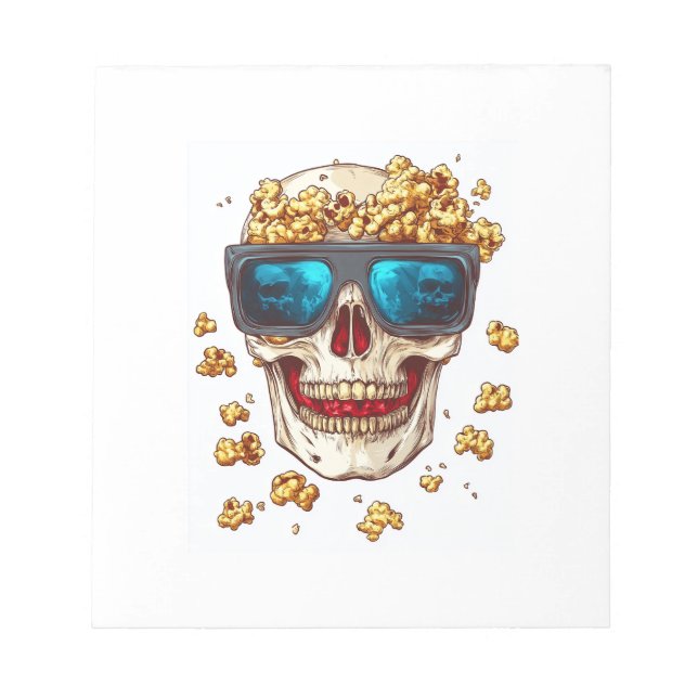 Scary Popcorn Skull � Funny Horror Movie Skeleton Notepad (Front)