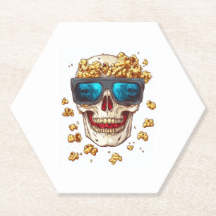 Scary Popcorn Skull � Funny Horror Movie Skeleton Paper Coaster