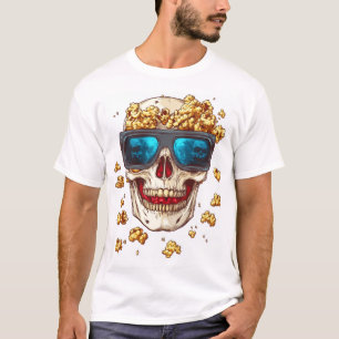 Scary Popcorn Skull � Funny Horror Movie Skeleton T-Shirt