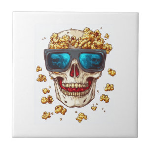 Scary Popcorn Skull � Funny Horror Movie Skeleton Tile
