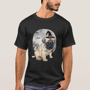 Scary Pug Dog Witch Hat Halloween T-Shirt